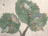 Image 5 of Vintage Small Painting on an Engraving Print, Tree Birds & Five Gold Rings by M J Epps, Framed 