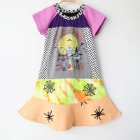 Image 1 of trick or pete the cat spiders webs 6/7 courtneycourtney halloween treat tshirt twirl dress