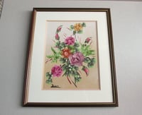 Image 3 of Vintage Floral Painting of Pink Purple Flowers, Signed, Framed Size 15 3/4 x 13 ins 