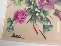 Image 5 of Vintage Floral Painting of Pink Purple Flowers, Signed Acrylic Artwork, Framed Size 15 3/4 x 13 ins 