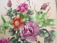 Image 6 of Vintage Floral Painting of Pink Purple Flowers, Signed Acrylic Artwork, Framed Size 15 3/4 x 13 ins 