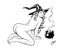 Image 1 of KNEELING WITCH W/CAULDRON Original Art