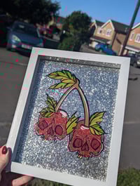 Image 24 of Cherry Skulls on Glass Glitter Design | Painted Glitter Tattoo Flash Design on Glass