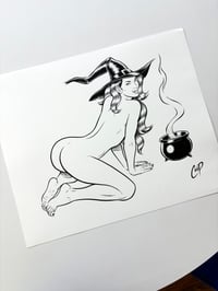 Image 2 of KNEELING WITCH W/CAULDRON Original Art