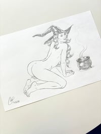 Image 2 of KNEELING WITCH W/ CAULDRON Original Sketch