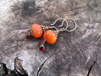 Image 1 of Puff pumpkin earrings. Carnelian, Garnet, sterling silver. n66