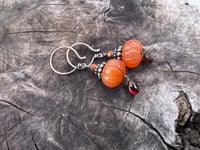 Image 3 of Puff pumpkin earrings. Carnelian, Garnet, sterling silver. n66