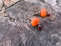 Image 5 of Puff pumpkin earrings. Carnelian, Garnet, sterling silver. n66