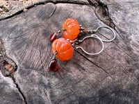 Image 9 of Puff pumpkin earrings. Carnelian, Garnet, sterling silver. n66