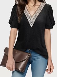 Black puff V-neck top
