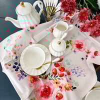 Image 1 of Set of 2 - 100% Organic Cotton large Tea towels 19”x28” - Strawberries and roses
