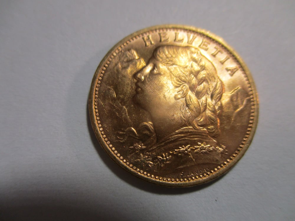 20 Franc Swiss Gold .1867 oz--Gem BU 3% BELOW the Spot Price of Gold!