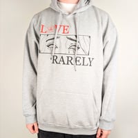 "love rarely" grey logo hoodie 