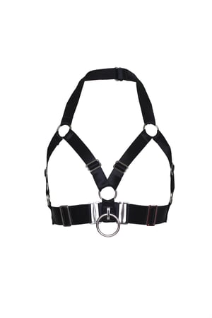 Image of  MADE TO ORDER - Elastic O Ring Harness Bra in black satin (Size XS - XL)