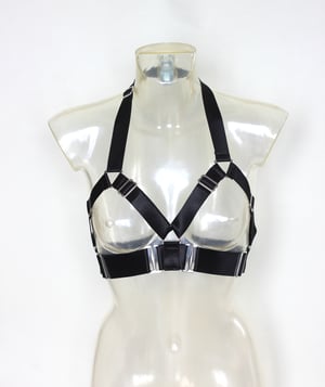 Image of MADE-TO-ORDER Elastic Harness Bra in black satin (Size XS - XL)