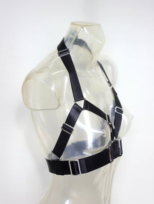 Image of MADE-TO-ORDER Elastic Harness Bra in black satin (Size XS - XL)