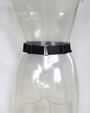 Image of MADE TO ORDER - Elastic O Ring waist belt in black satin (Size XS - XL)