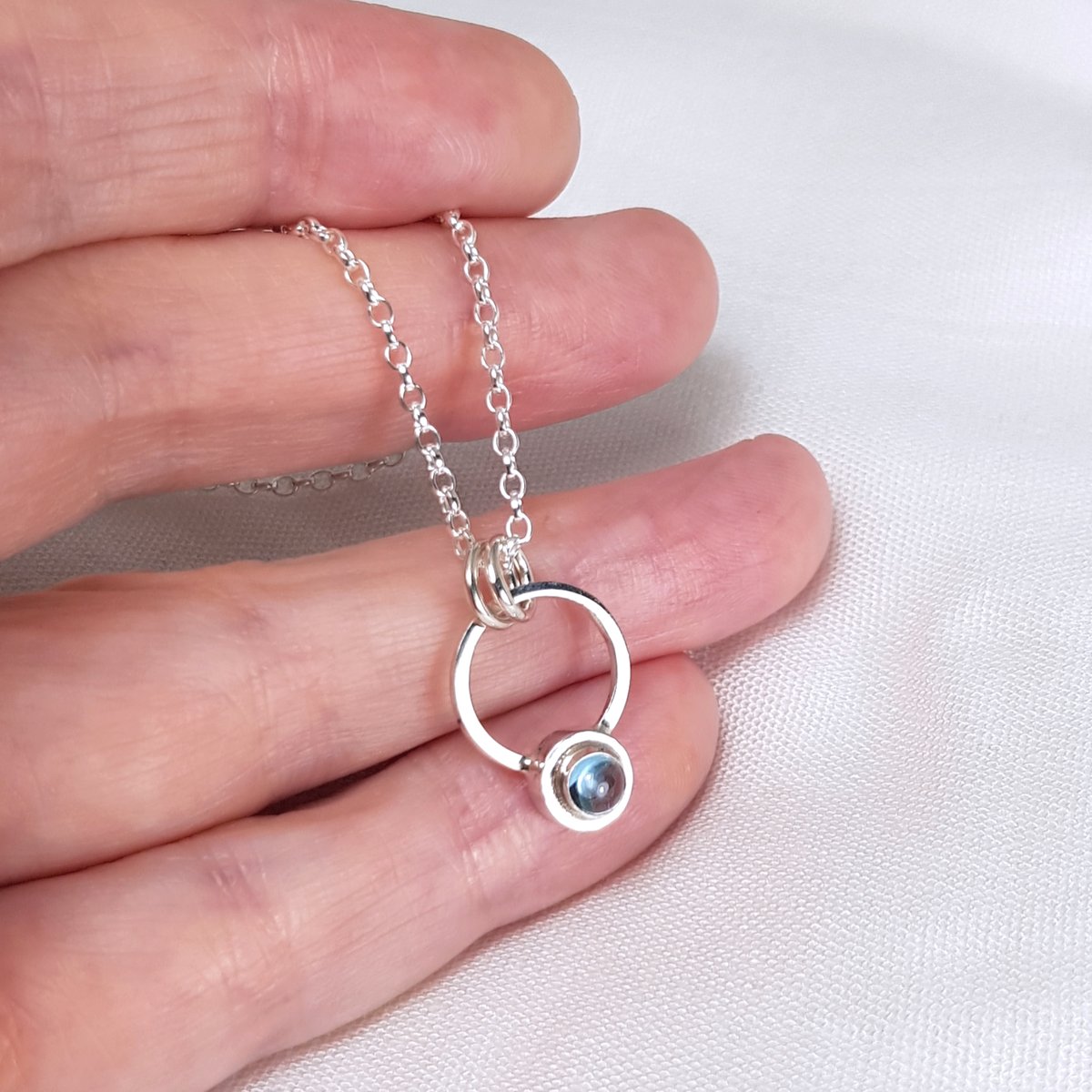 Image of Handmade Sterling Silver Topaz Necklace, Swiss Blue Topaz Pendant, Sustainable Jewellery