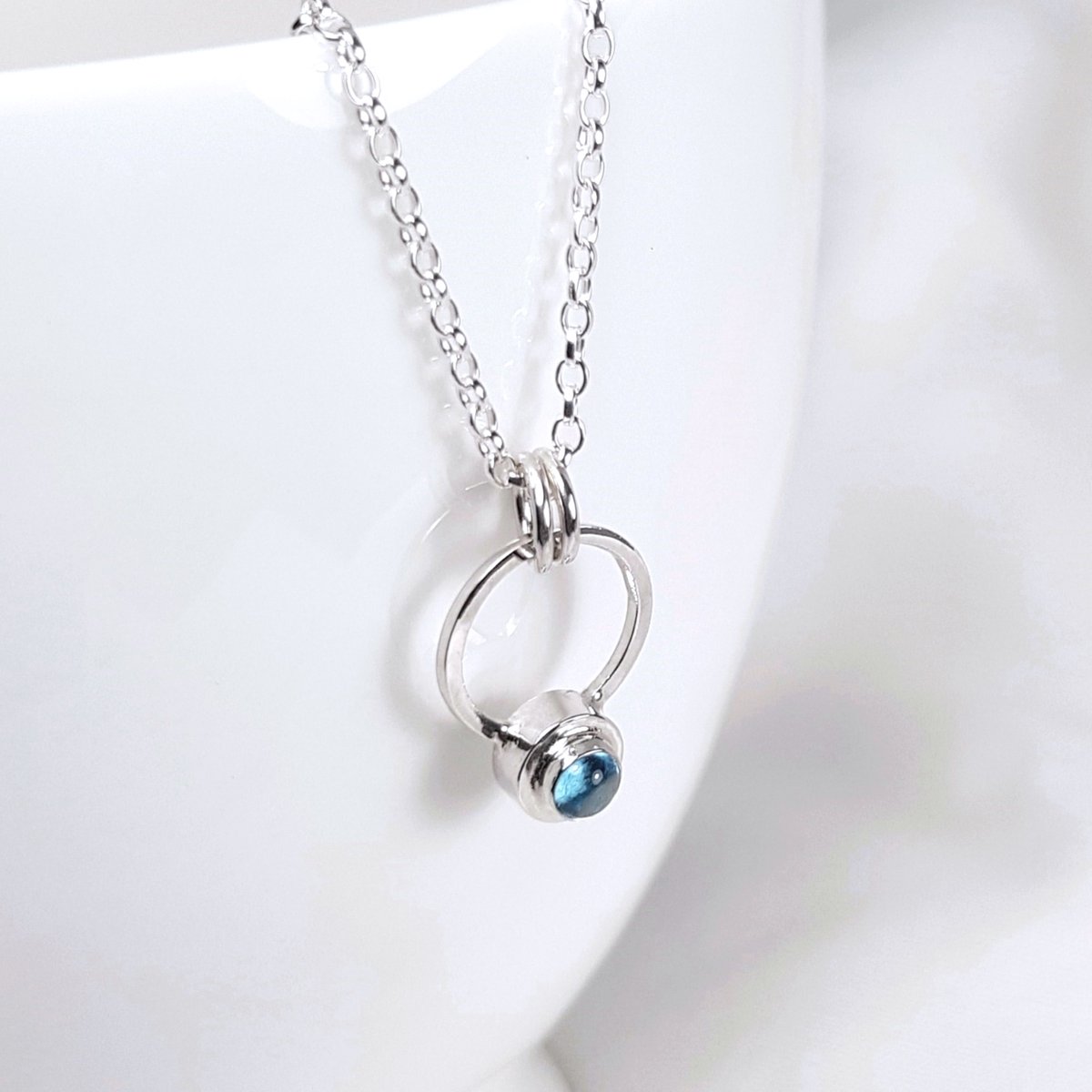 Image of Handmade Sterling Silver Topaz Necklace, Swiss Blue Topaz Pendant, Sustainable Jewellery