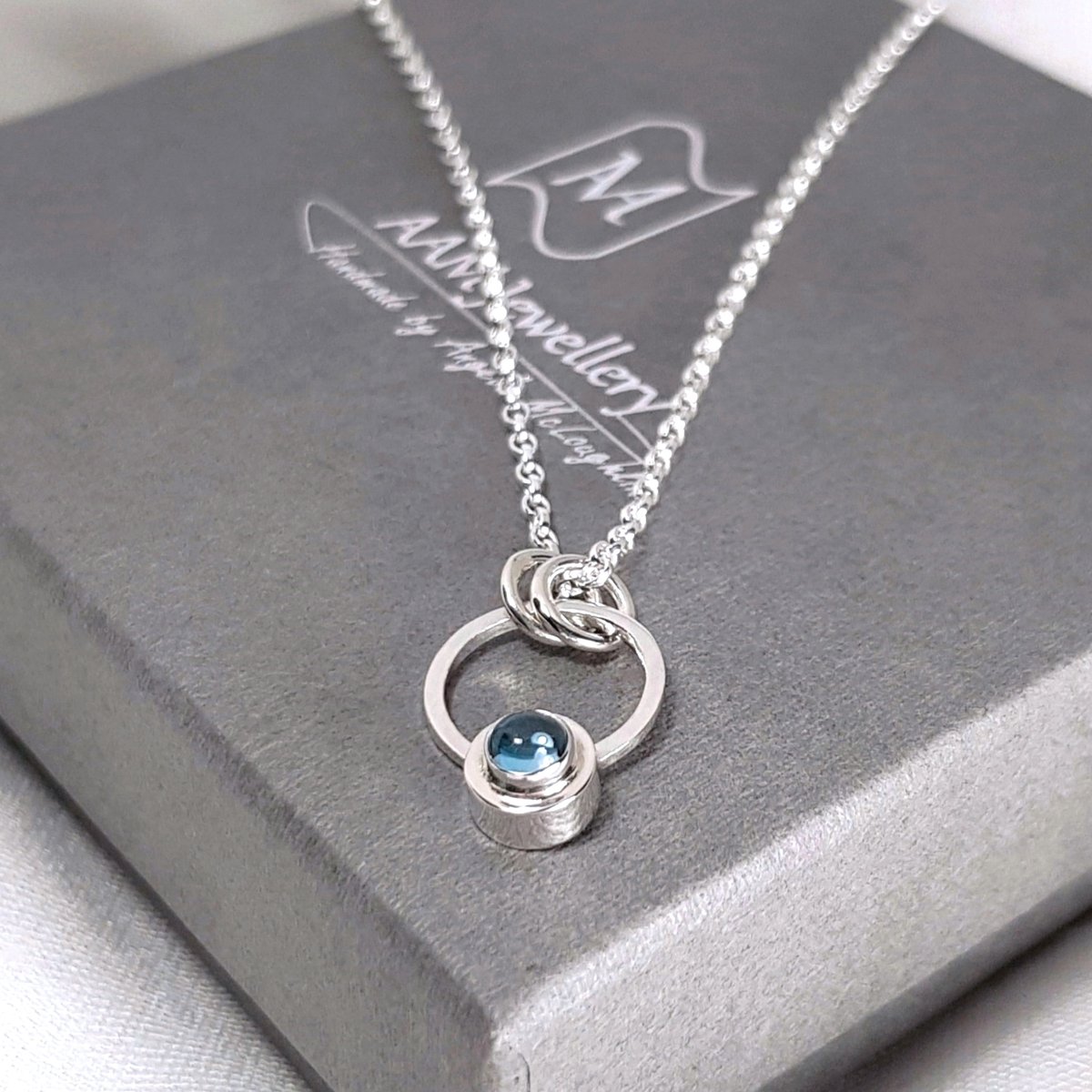 Image of Handmade Sterling Silver Topaz Necklace, Swiss Blue Topaz Pendant, Sustainable Jewellery
