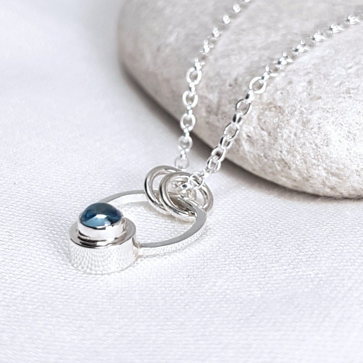 Image of Handmade Sterling Silver Topaz Necklace, Swiss Blue Topaz Pendant, Sustainable Jewellery