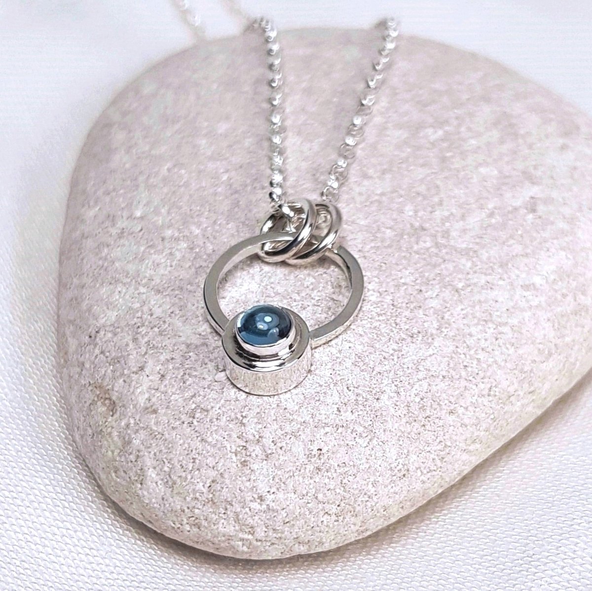 Blue hot Topaz Mandala Necklace - blue crystal boho statement necklace, large silver circle pendant J2