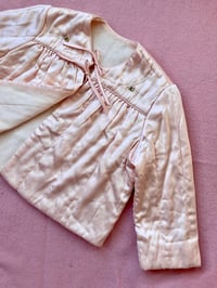 Image 1 of 1940’s Pink Satin and Wool Quilted Lounge Jacket