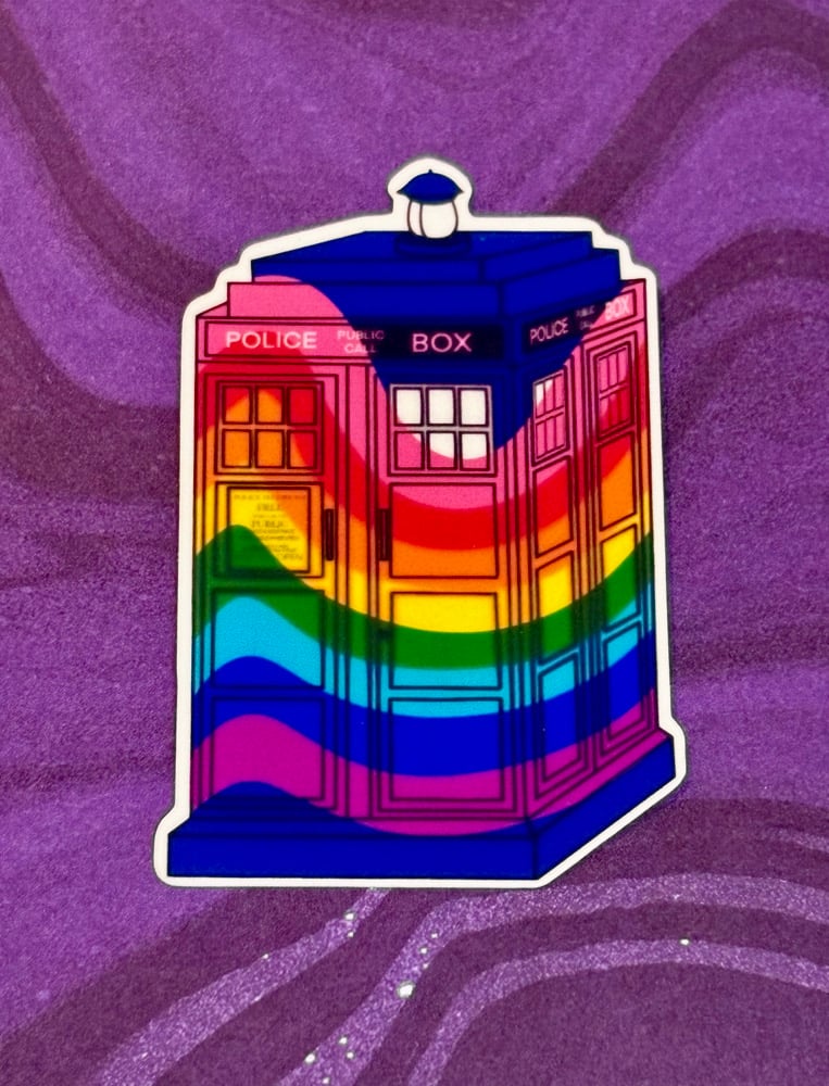 Image of Gilbert Baker Pride Tardis Sticker