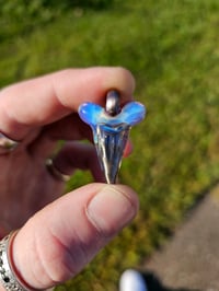 Image 1 of Moonstone & Electrum (glass) shark tooth pendant. 