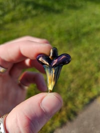 Image 1 of Royal jelly/sea slyme over Electrum (glass) shark tooth pendant. 