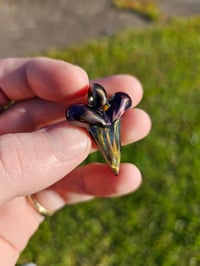 Image 3 of Royal jelly/sea slyme over Electrum (glass) shark tooth pendant. 