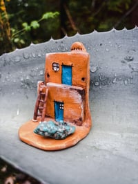 Image 5 of Mini Zuni Pueblo House Shelf w/ real Turquoise, Mini Altar, Wall Hanging, Clay Wall Art Sculpture...