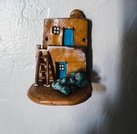 Image 7 of Mini Zuni Pueblo House Shelf w/ real Turquoise, Mini Altar, Wall Hanging, Clay Wall Art Sculpture...