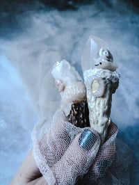 Image 2 of Clear Quartz Bone Wand, Pet Snail, CottageCore Witch Altar Decor Antler  Wand Witch Crystal Witch...