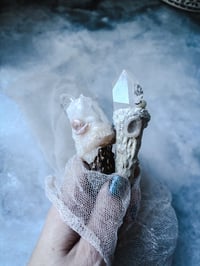 Image 7 of Clear Quartz Bone Wand, Pet Snail, CottageCore Witch Altar Decor Antler  Wand Witch Crystal Witch...