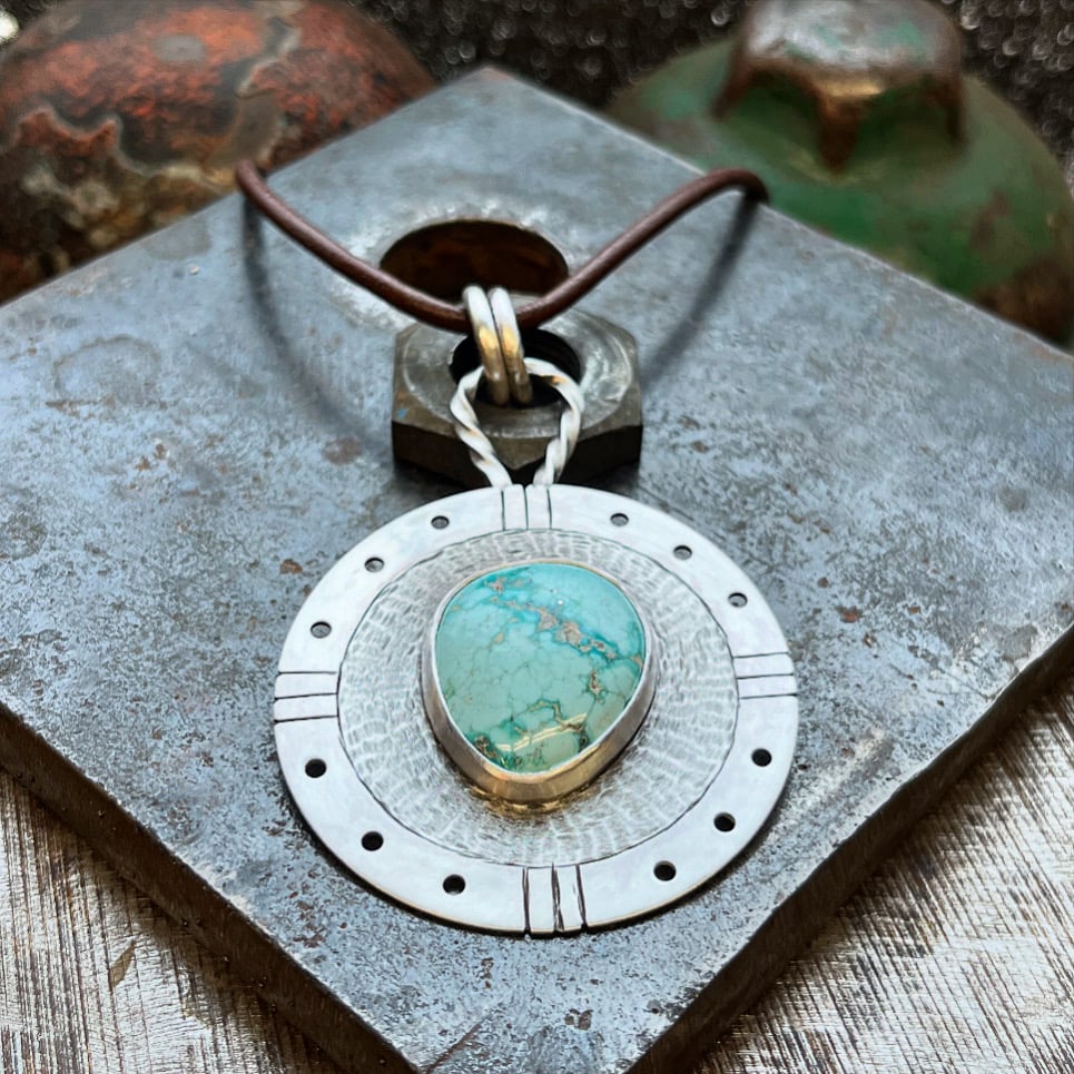 Image of Large Sterling Silver and Turquoise Pendant