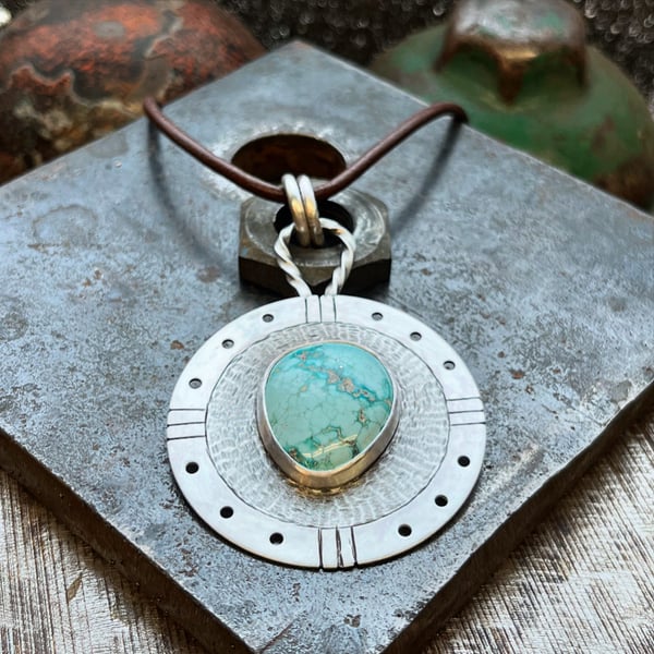 Image of Large Sterling Silver and Turquoise Pendant