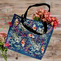 Image 1 of Cotton canvas tote bag with inner lining - floral design  