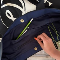 Image 3 of Cotton canvas large Tote bag with inner lining and a pocket - brass band
