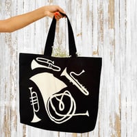 Image 4 of Cotton canvas large Tote bag with inner lining and a pocket - brass band