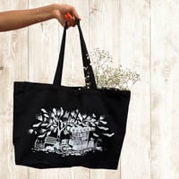 Image 5 of Black heavyweight extra large Cotton Canvas tote bag - design: the book seller