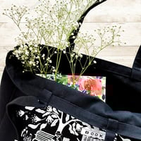 Image 2 of Black heavyweight extra large Cotton Canvas tote bag - design: the book seller