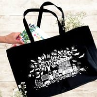 Image 3 of Black heavyweight extra large Cotton Canvas tote bag - design: the book seller