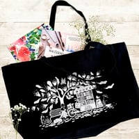 Image 1 of Black heavyweight extra large Cotton Canvas tote bag - design: the book seller