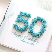 Image 8 of Handmade 50th Birthday Card. Personalised 50 Card. 8 Colours.