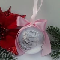 Image 2 of 8cm Beautiful Personalised Baby Scan Ornament,New Baby Announcment Bauble,Bumps 1st Christmas Bauble