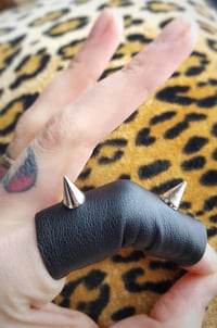 Image 5 of CURSED ARROWS unisex ring studded black vegan leather soft stretchy finger cuff 