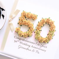 Image 11 of Handmade 50th Wedding Anniversary Card. Golden Anniversary Gift. 8 Colours.