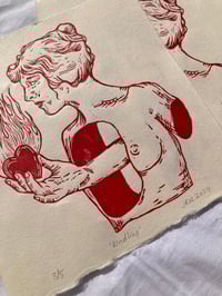 Image 4 of Kindling Linocut Print - Red/Blush