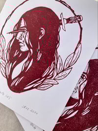 Image 2 of In Spite (of) Linocut Print - Red/White
